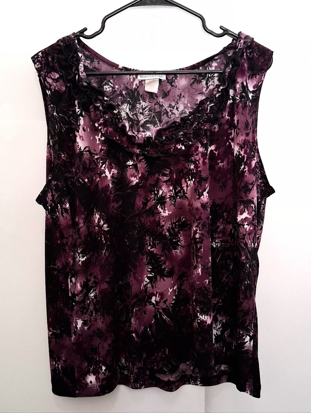 BLEEKER & MCDOUGAL Sleeveless Plum Ruffle-Neck Tee Top Size 2x Fit XL